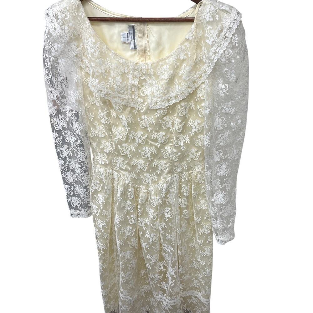Vintage Jessica McClintock Gunne Sax Ivory Lace Dress XS 7/8 USA